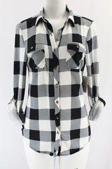 Kara Plaid Flannel in B/W