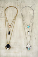 Silver Marble Stone Layered Necklace