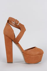 Chunky Tan Ankle Strap Heels