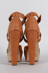 Chunky Tan Ankle Strap Heels