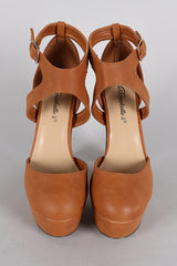 Chunky Tan Ankle Strap Heels