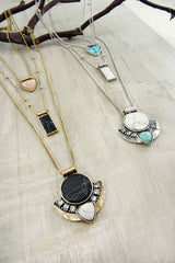 Silver Marble Stone Layered Necklace