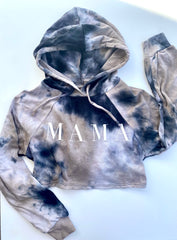 Mama Crop Tie Dye White Puffy Letter Sweatshirts