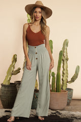 Smocked Linen Button Pants