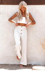 Smocked Linen Button Pants