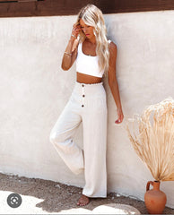 Smocked Linen Button Pants