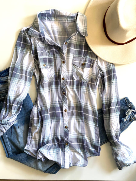 White/Sage/Blue Combo Flannel