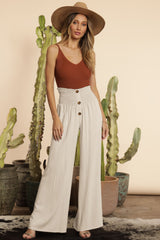 Smocked Linen Button Pants
