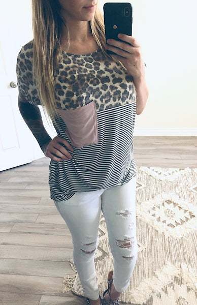 Leopard Color Block Tee