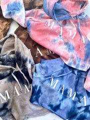 Mama Crop Tie Dye White Puffy Letter Sweatshirts