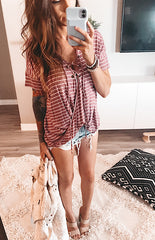 Classy Casey Striped Lace Up Blouse