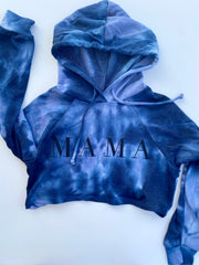 Mama Crop Tie Dye Black Puffy Letter Sweatshirts